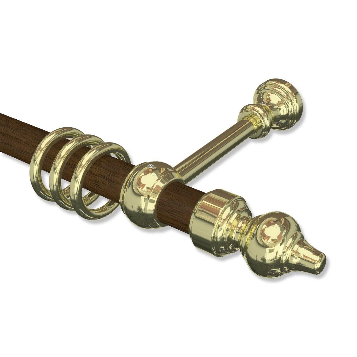 INTERDECO Gardinenstange Classic Rondo, Ø 28 mm, 1-läufig, Wandmontage, Deckenmontage, Nussbaum / Messing-farbig