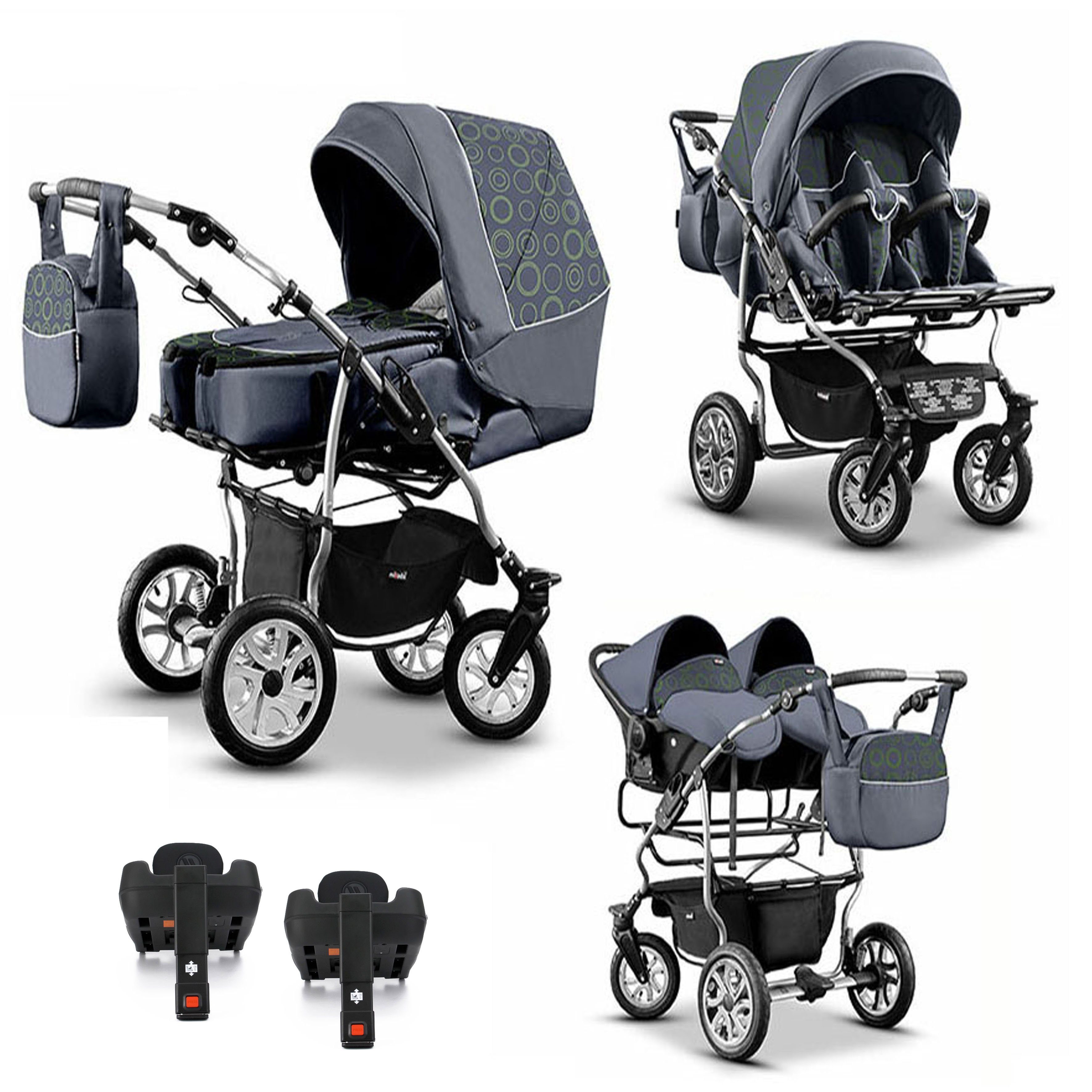 Zwillings-Kombikinderwagen City Twin 5 in 1 inkl. Sportsitze, Autositze und Isos in 19 Farben