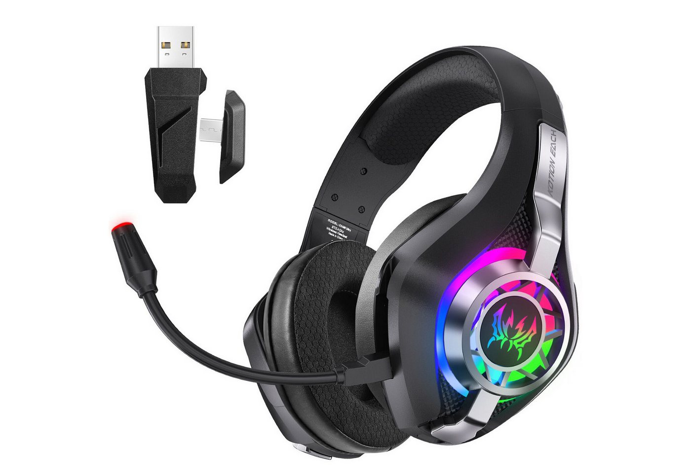 Toomoke 2.4G Wireless Gaming Headset für PC/PS5/PS4/Xbox, Kabelloses Kopfhörer Gaming-Headset (Rauschunterdrückung, Headset Mit Mikrofon Geräuschunterdrückung, HiFi-Stereo-Klangqualität, 1000 mAh Akku für über 35 Stunden Laufzeit (ohne Beleuchtung)