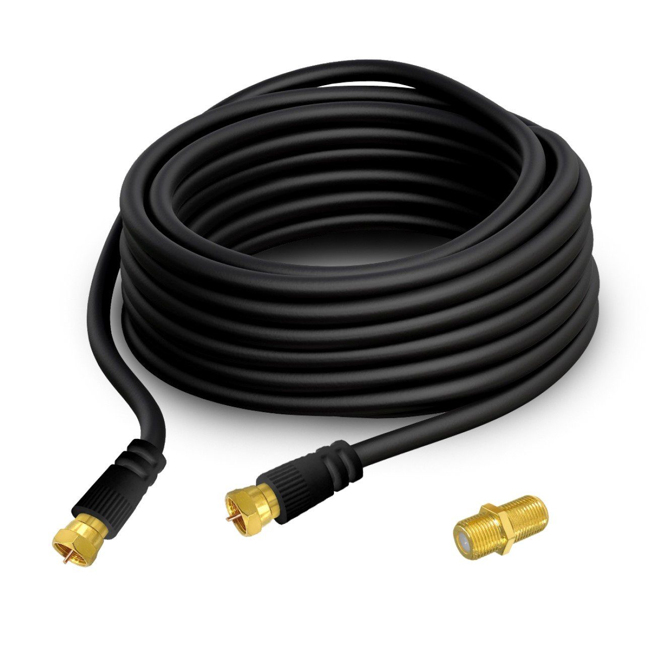 ARLI schwarz TV-Kabel, F-Stecker, F-Verbinder (100 cm), 1m Verlängerungskabel Anschlusskabel TV Satkabel vergoldet 135dB Sat