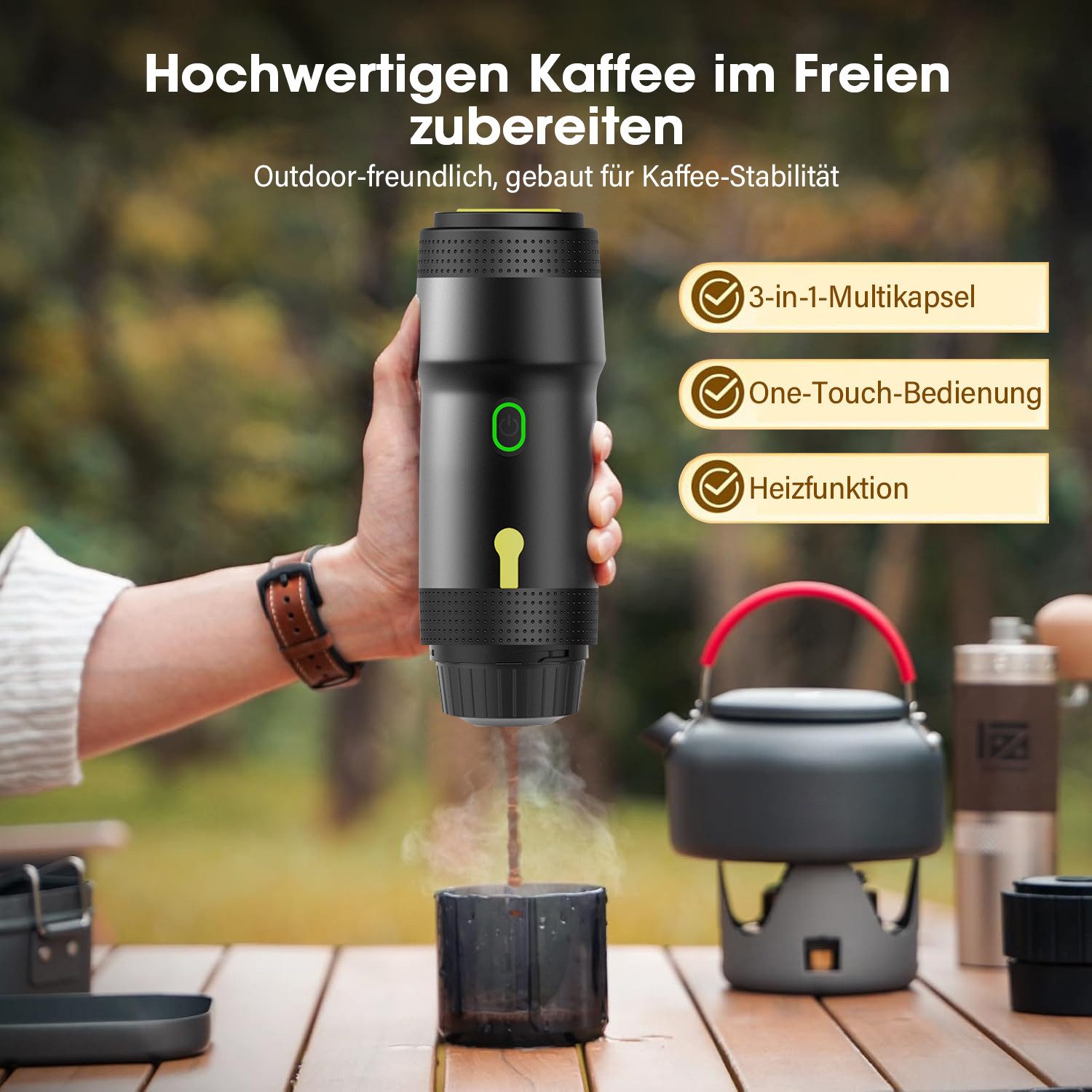 MOPUEA Espressomaschine Portable Espresso Maschine, Kaffeekanne Kapsel Pulverkaffee keine Filtergröße, Reisekaffeemaschine Tragbare Espressomaschine Kapselmaschine