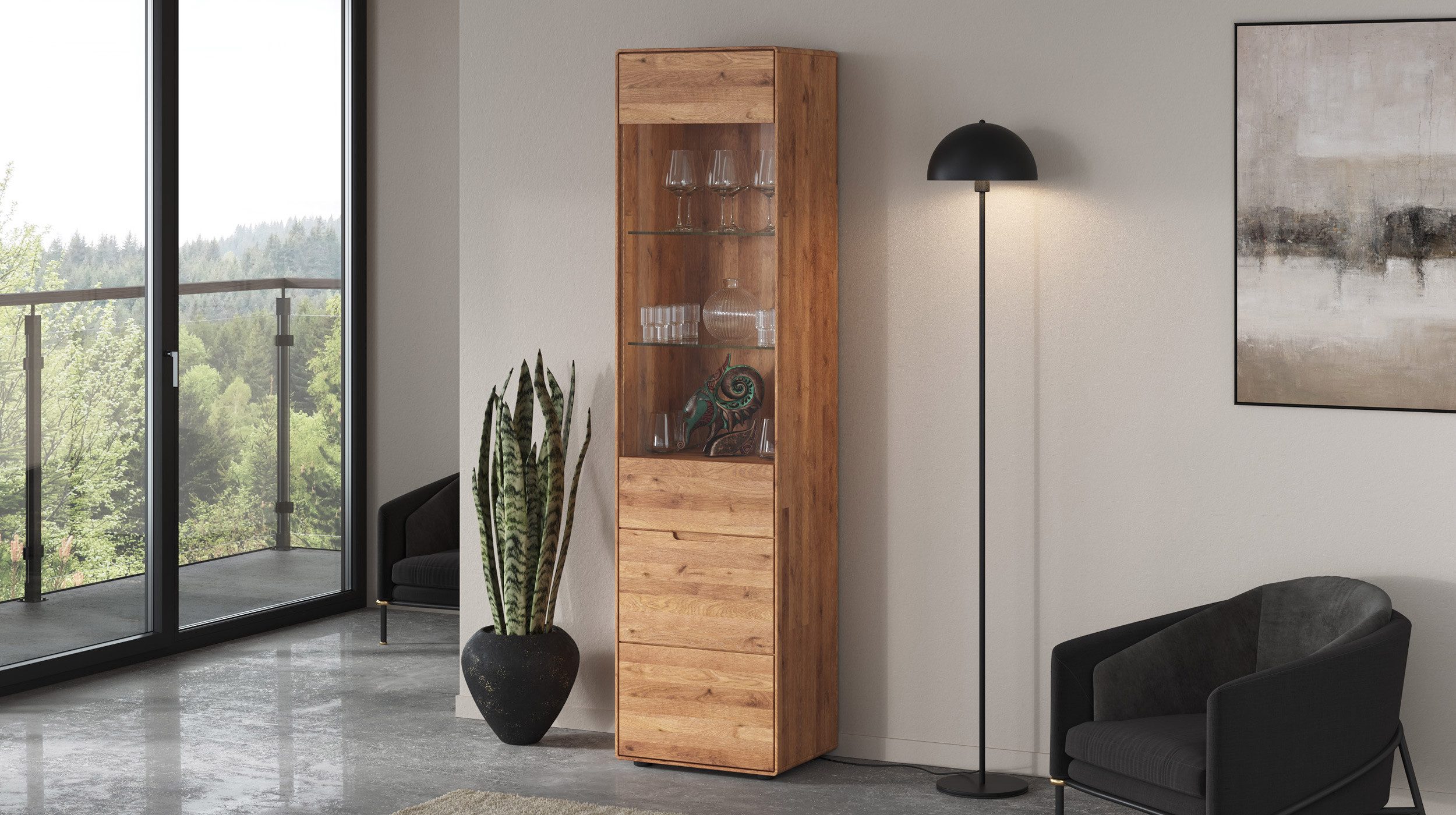 Massivart® Vitrine LUCAS montiert / Vitrinenschrank Glastür / Massivholz Wi günstig online kaufen