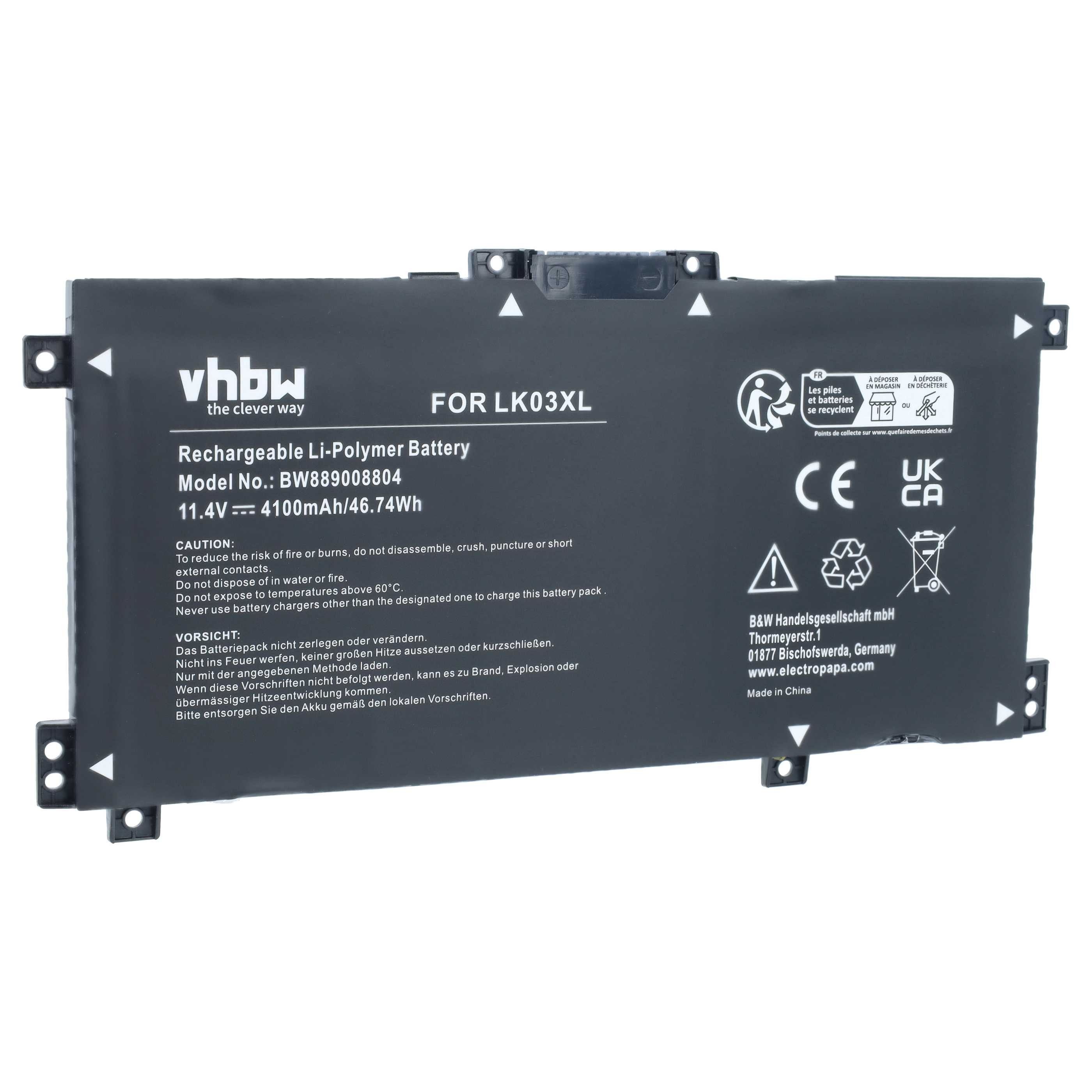 vhbw Akku passend für HP Envy X360 15-BP002TX, 15-BP000UR, 15-BP004NN, Laptop-Akku Akku Li-Polymer 4100 mAh (11,4 V, 1 St), Leistungsfähiger Austausch-Akku für Notebook, Wiederaufladbar, Jede