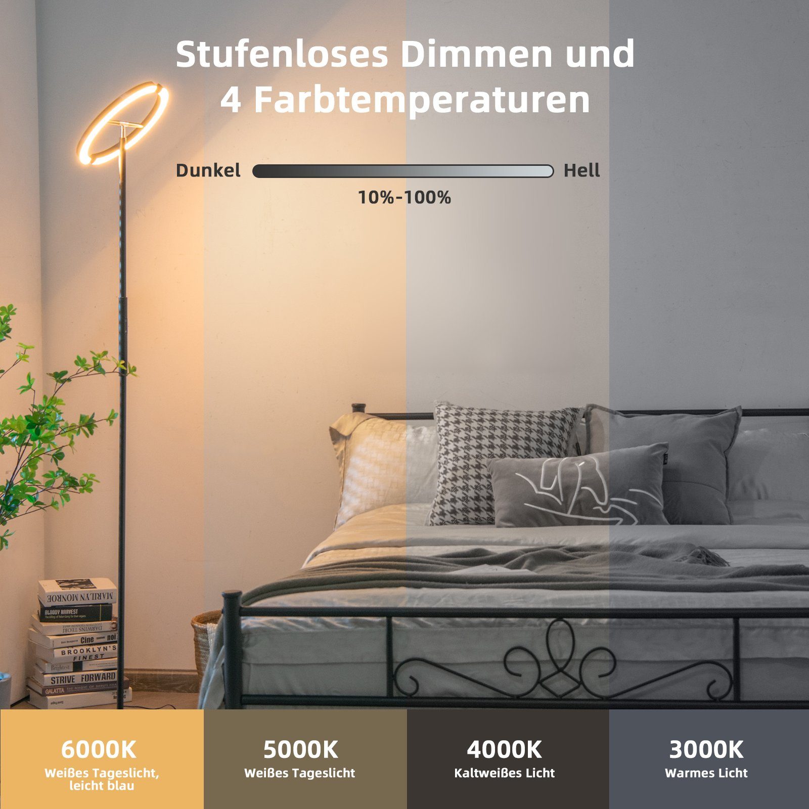 mit LED & COSTWAY stufenlos Funktion dimmbar, Stehlampe, 1H Memory Timer