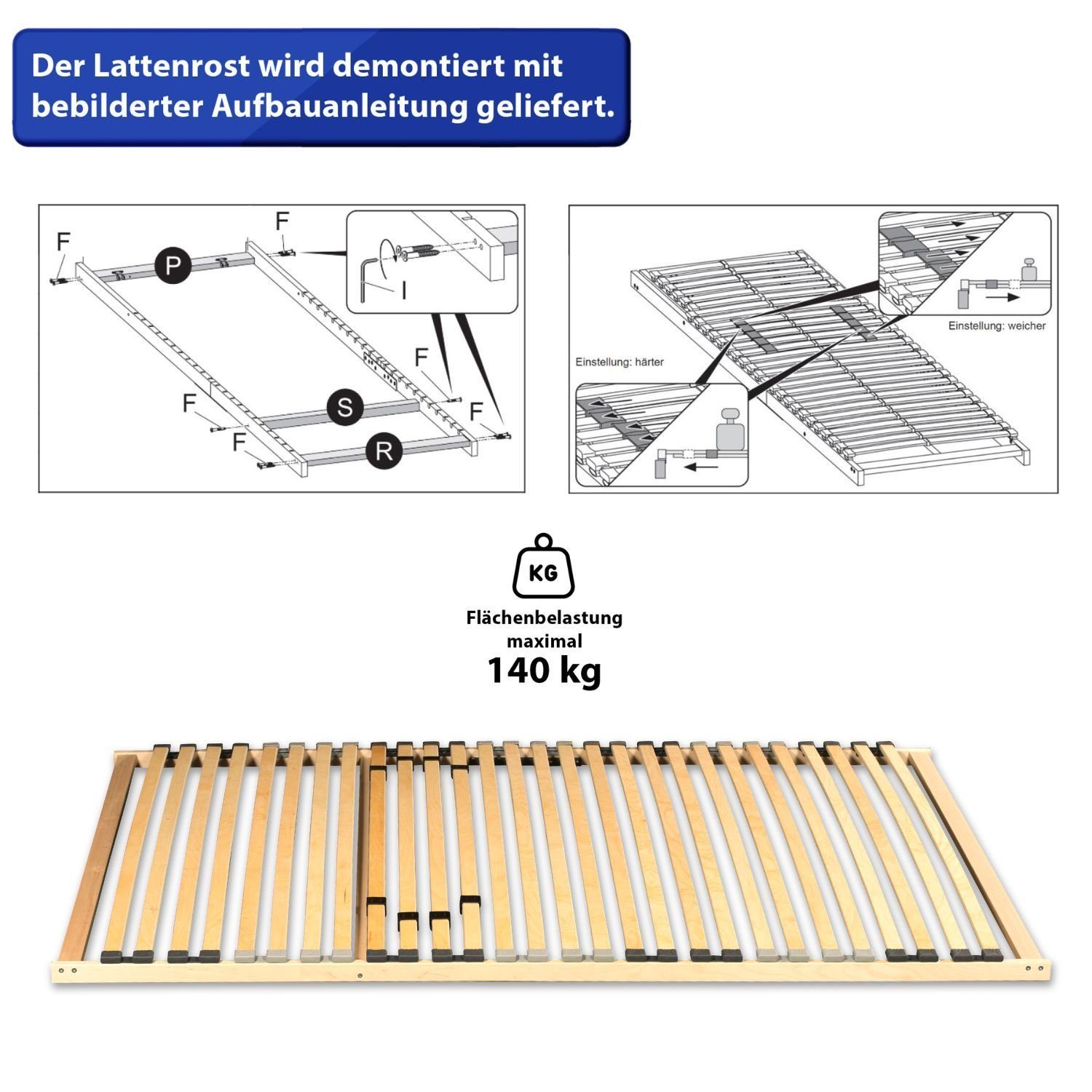 Lattenroste Fußteil 180x200 Lattenrost, günstige nich Kopfteil Coemo, BASIC verstellbar, Selbstmontage 90x200 verstellbar, 2 nicht Liegefläche