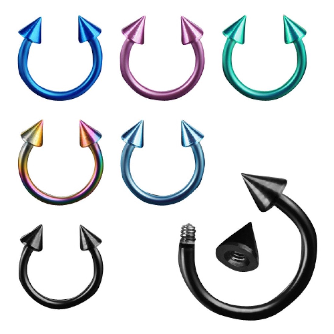 Piercing-Set Hufeisen Septum Lippen Ohr Piercing 6er Set Hufeisen mit Spitzen