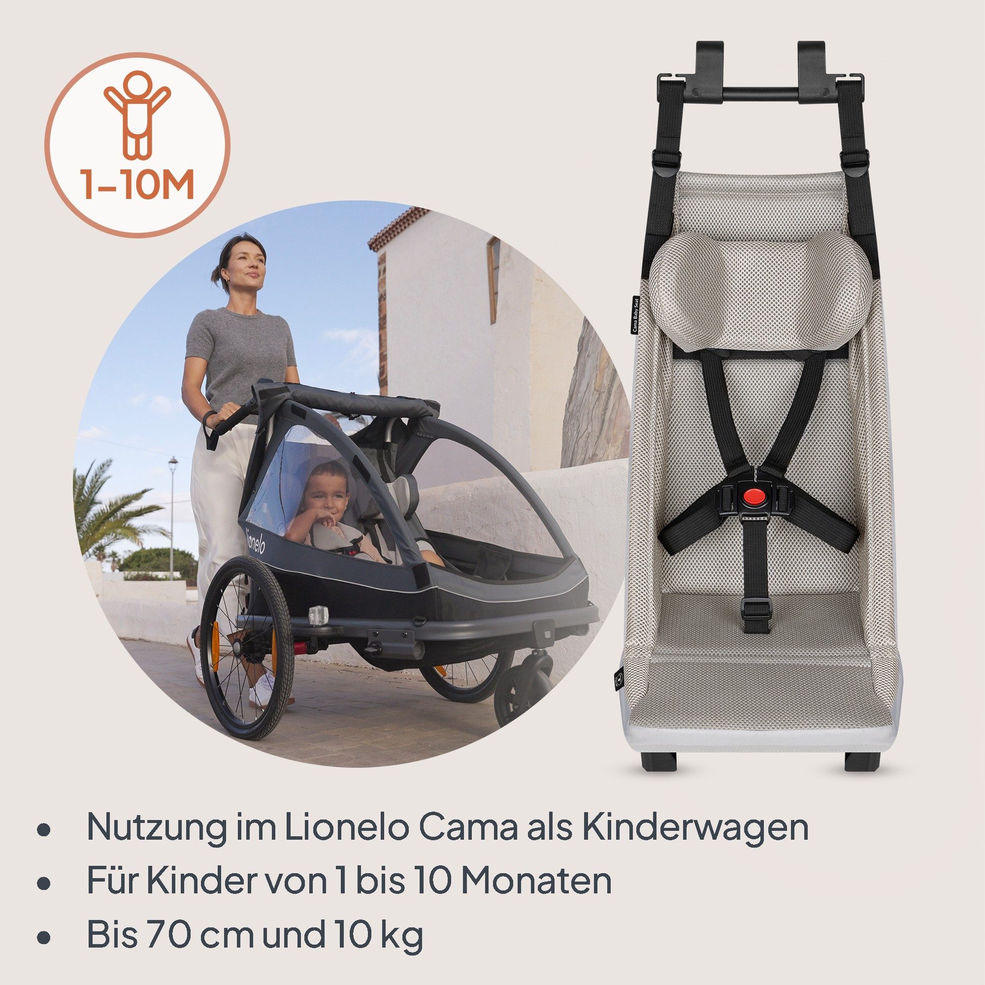 lionelo Fahrradkinderanhänger CAMA, 2in1 / SIQ / All-round-safety/ Head+/UPF 50+/60l Kofferraum – Bild 3 von 5