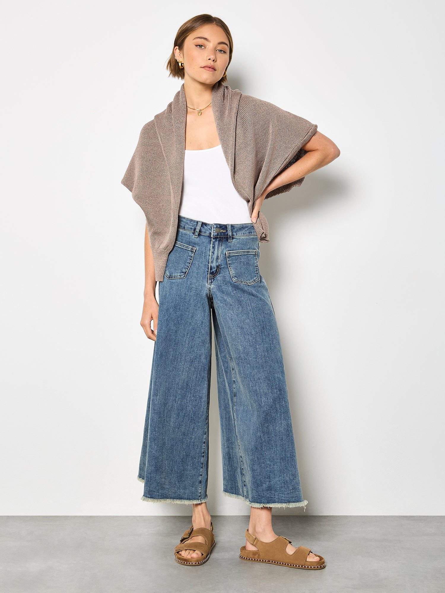 Apricot Weite Jeans 7/8-Jeans mit weitem Bein