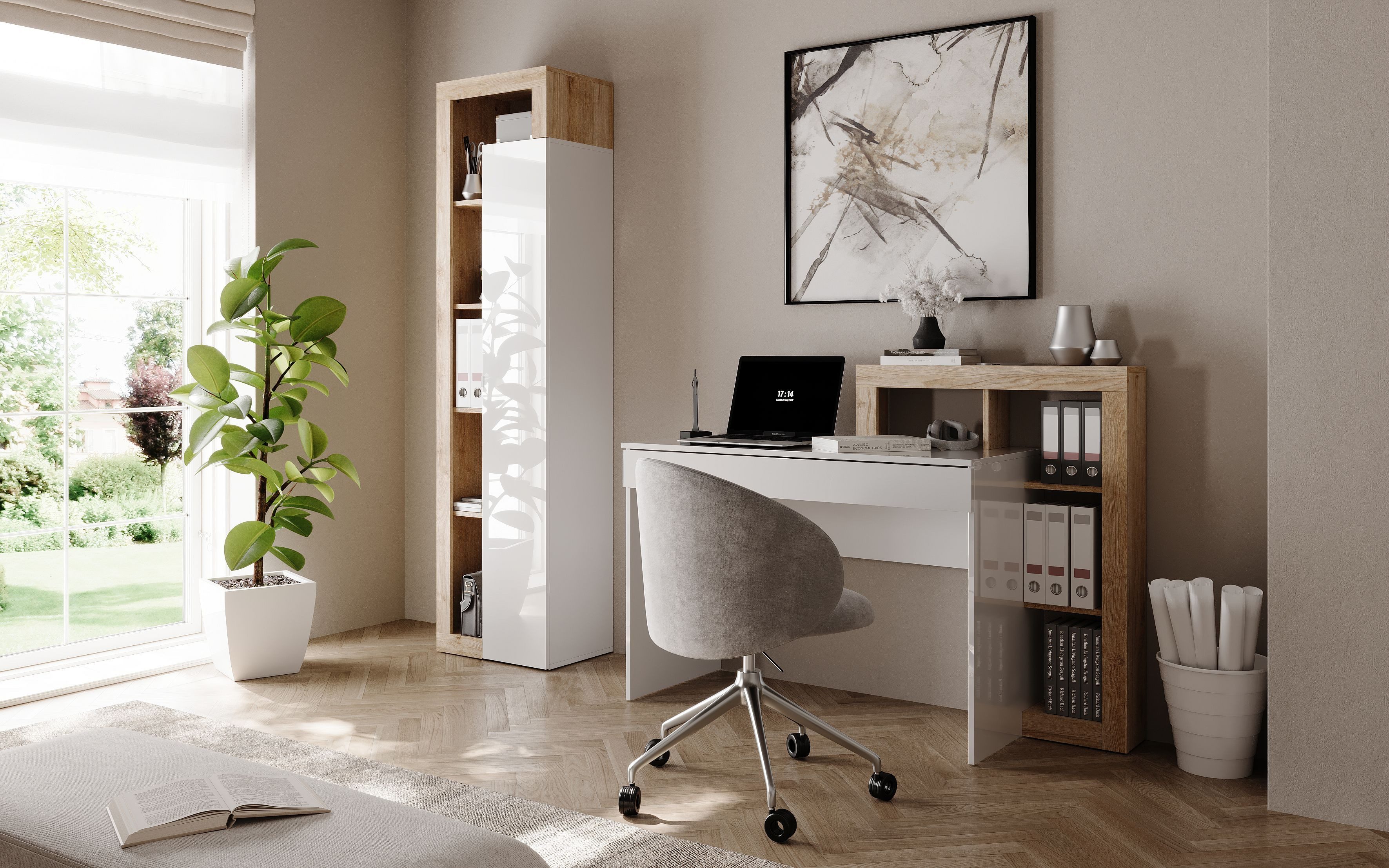 INOSIGN Schreibtisch Hamburg, Breite 138 cm, Tiefe 50 cm, mit Schubkasten u. Aufsatz/Regal, Computertisch, Arbeitstisch, Schminktisch, Arbeitsplatz, 4 Fächer