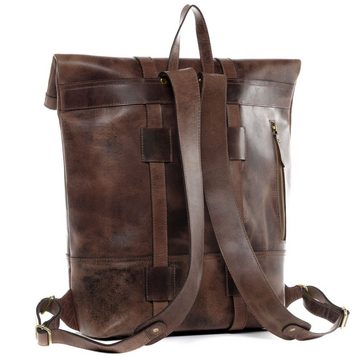 SID & VAIN Rucksack Leder Backpack Herren CHAZ, Cityrucksack 15,4 Zoll Echtleder Damen Herren Vintage-dunkelbraun