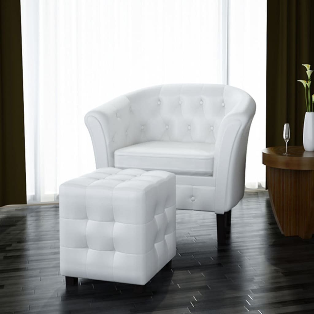 furnicato Sessel mit Fußhocker Weiß Kunstleder