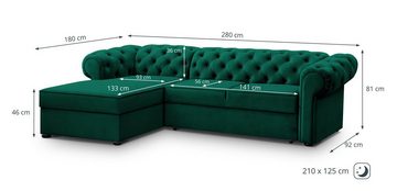 Beautysofa Polsterecke Chester, stilvoll Corner Sofa aus Velours, mit Relaxfunktion, mit Bettkasten