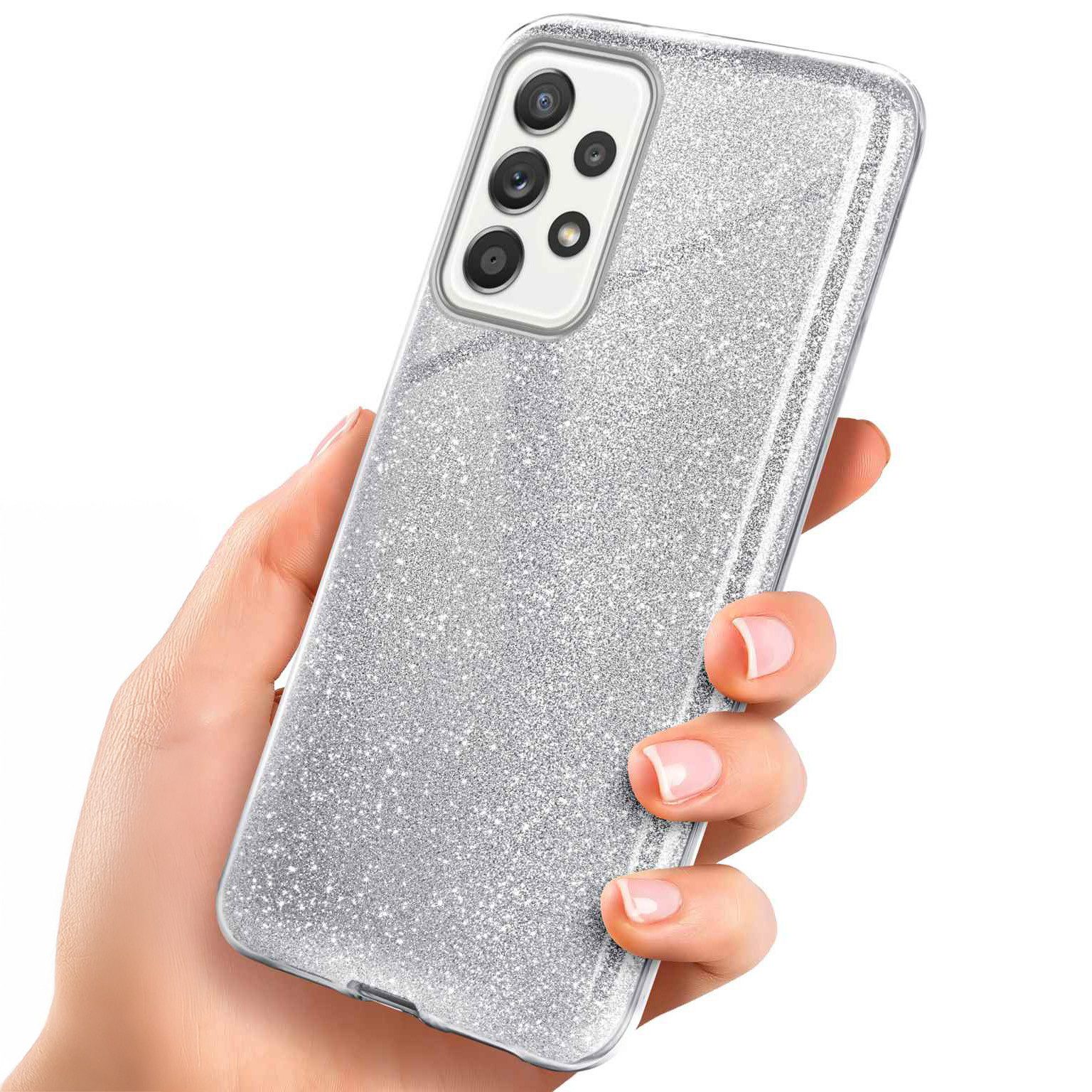 ONEFLOW Handyhülle für Samsung Galaxy A72 5G Glitzer Hülle Glitter Case Silber 6,7 Zoll, Hülle Glitzernd Dünne Schutzhülle mit Kameraschutz Frauen Glitzerhülle