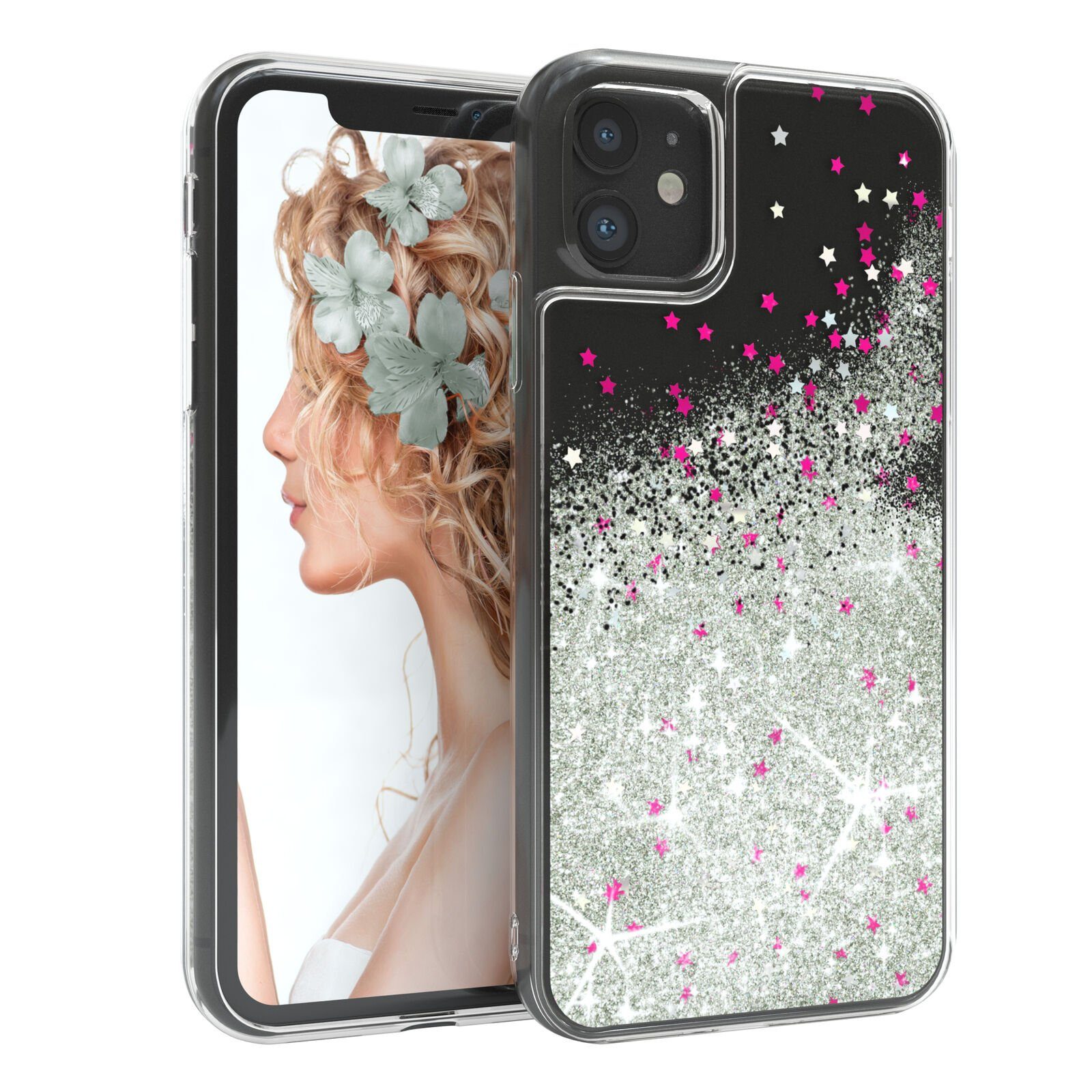 EAZY CASE Handyhülle Liquid Glittery Case für Apple iPhone 11 6,1 Zoll, Kratzfeste Silikonhülle stoßfestes Back Cover Phone Case Etui Silber