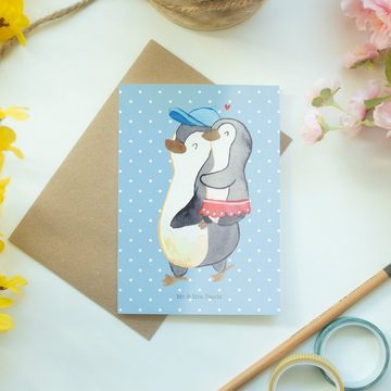 Mr. & Mrs. Panda Grußkarte Pinguin Kleine Schwester - Blau Pastell - Geschenk, Glückwunschkarte, Hochglänzende Veredelung