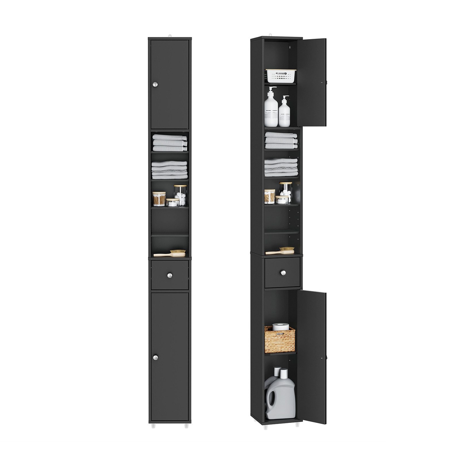 SoBuy Badkommode BZR34-II, Badschrank schmal, Badezimmermöbel, Wasserabweisender, Badzimmerschrank mit verstellbare Ablagen Badkommode schmal Badezimmer