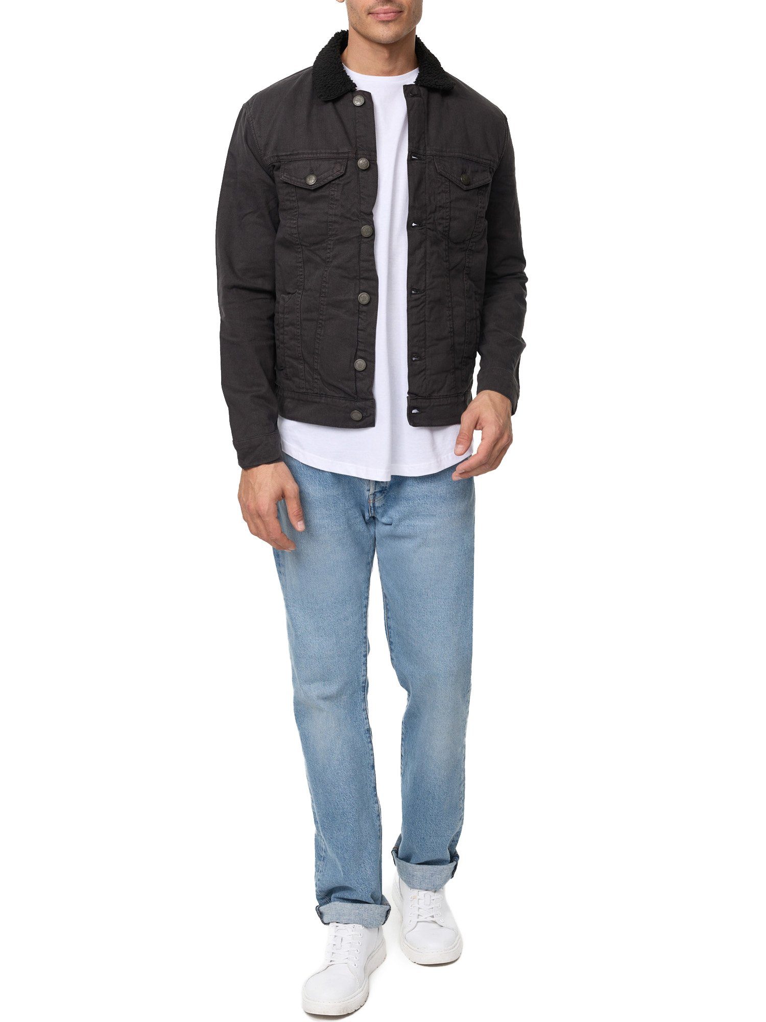 Jacke Jeans mit Fellkragen anthrazit A400 Jeansjacke Tazzio