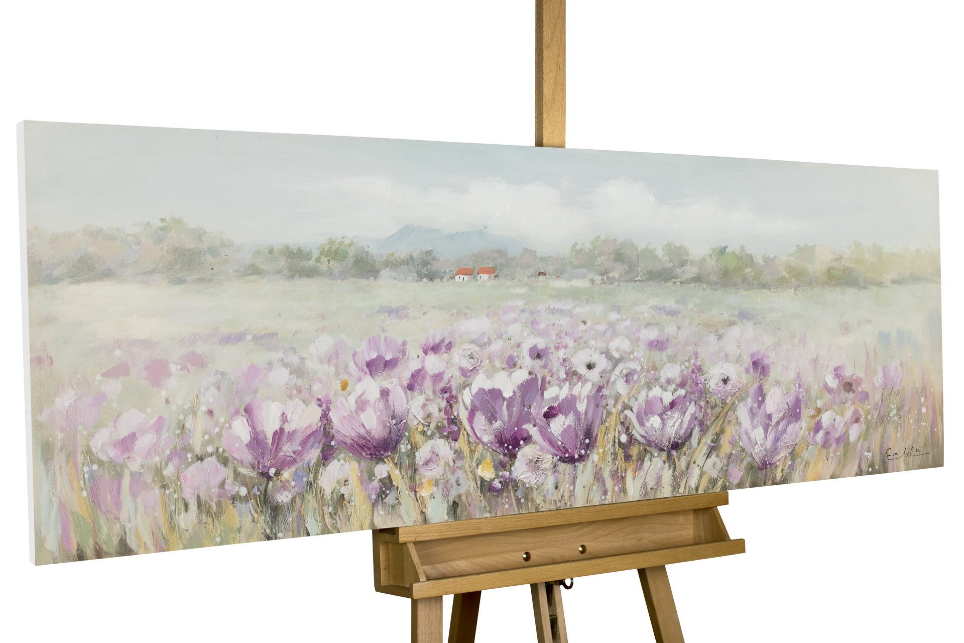 KUNSTLOFT Gemälde Blühender Sommer 150x50 cm, Leinwandbild 100% HANDGEMALT Wandbild Wohnzimmer