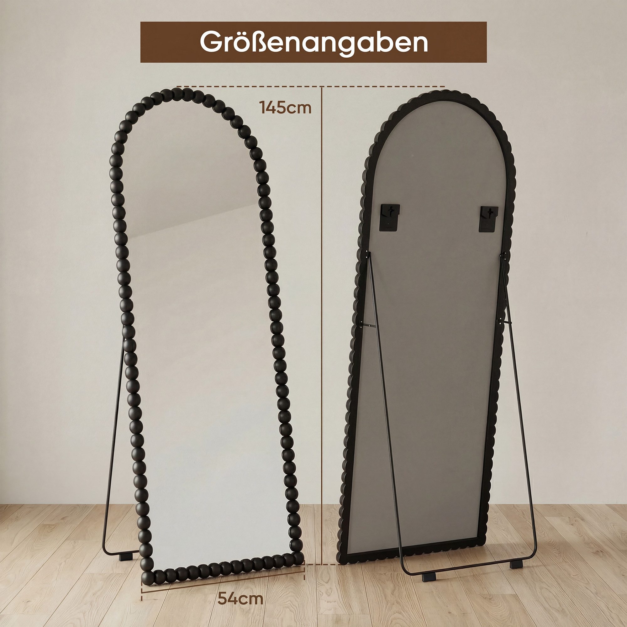 ANTOK Ganzkörperspiegel Vintage-Bodenspiegel 156×62cm mit Perlenrand, Steh- & Wandmontage (1-St), Luxuriös für Schlaf- & Wohnzimmer