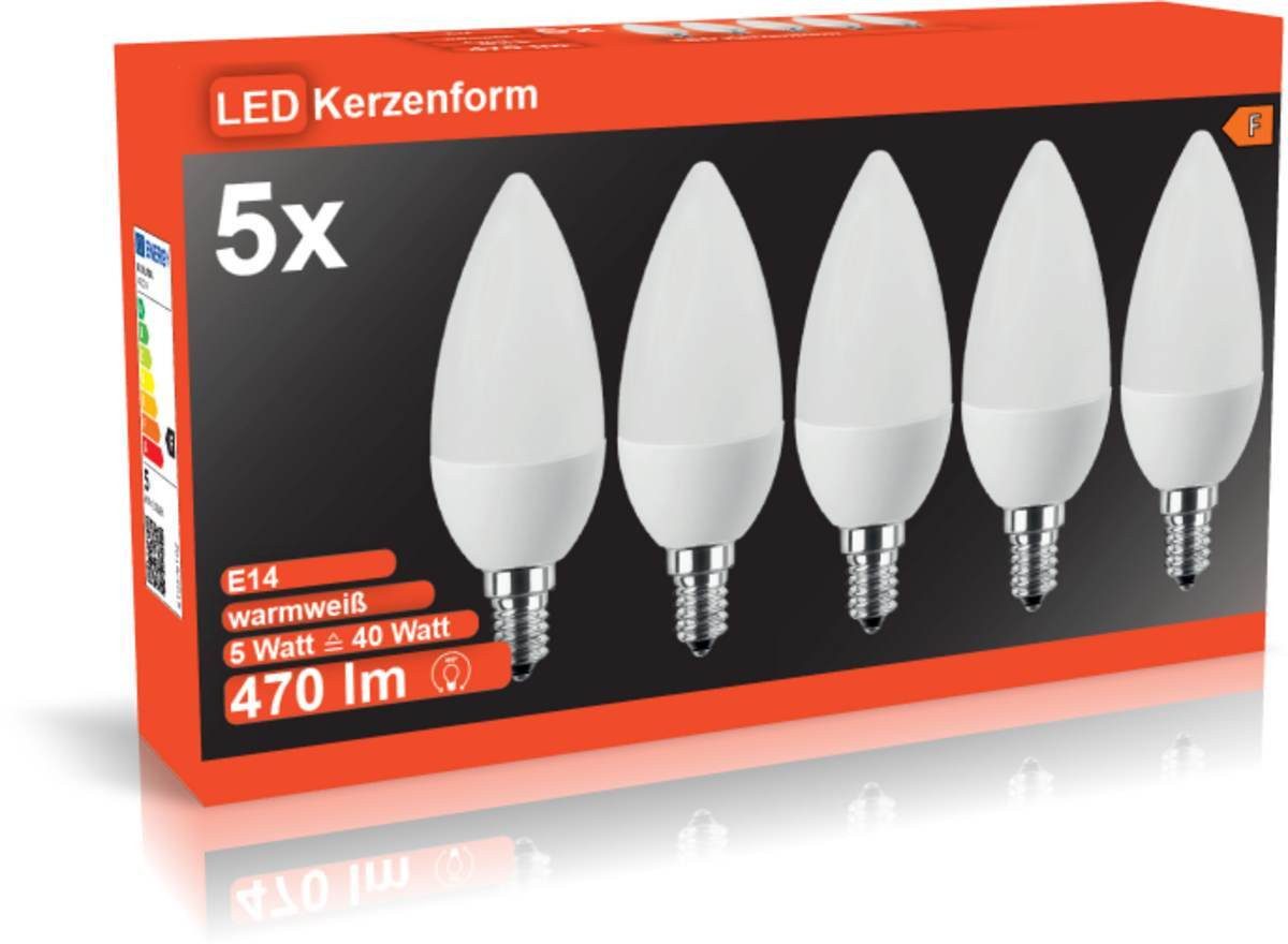 BLULAXA LED-Leuchtmittel BLULAXA 5 x LED SMD Lampe C35 E14 5W 470 lm Aktions-Set