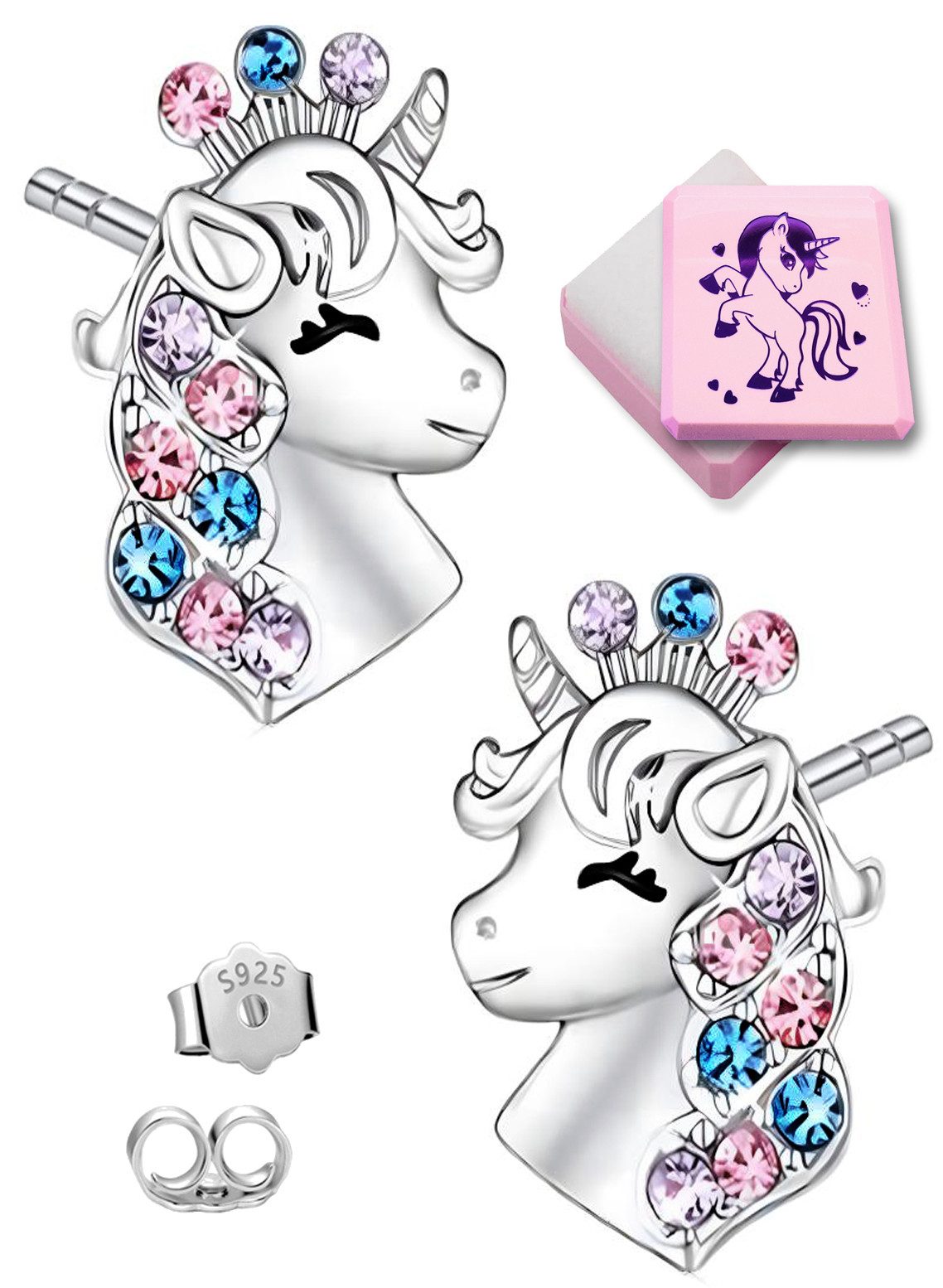 Limana Paar Ohrstecker echte 925 Silber Ohrringe Einhorn Pferd für Mädchen Damen Kinder (inkl. Dose Einschulung Ostern Weihnachten Geburtstag), Geschenk Weihnac – Bild 5 von 5