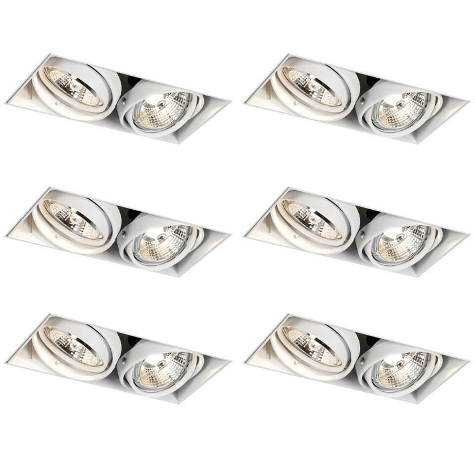 Qazqa LED Einbaustrahler Oneon trimless 70 set 6, ohne Leuchtmittel, GU10, Weiß, Modern, Stahl, 12-flammig