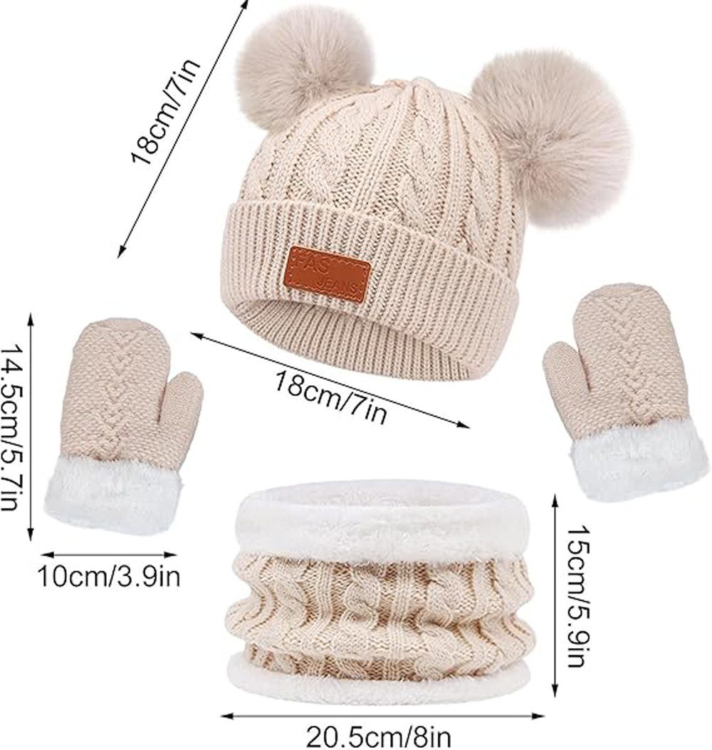 Oemmn Filzhut Kinder Winterset Mütze Schal Handschuhe – 3-teiliges Set für Mädchen & Jungen, warme Winter Accessoires für Kinder 1–4 Jahre