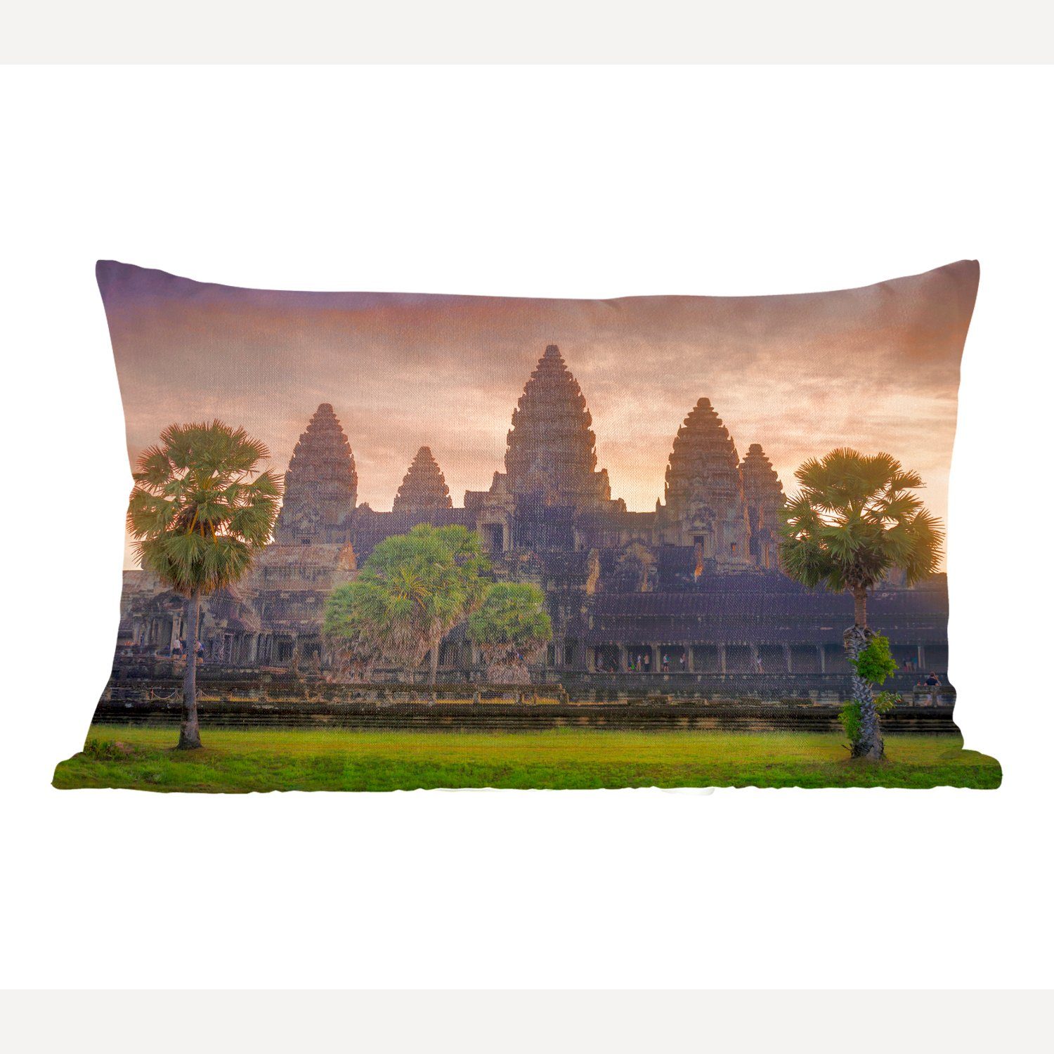 MuchoWow Dekokissen Sonnenaufgang mit Angkor Zierkissen, Wohzimmer Dekoration, Dekokissen Schlafzimmer Kambodscha, Füllung, Tempel Wat am von