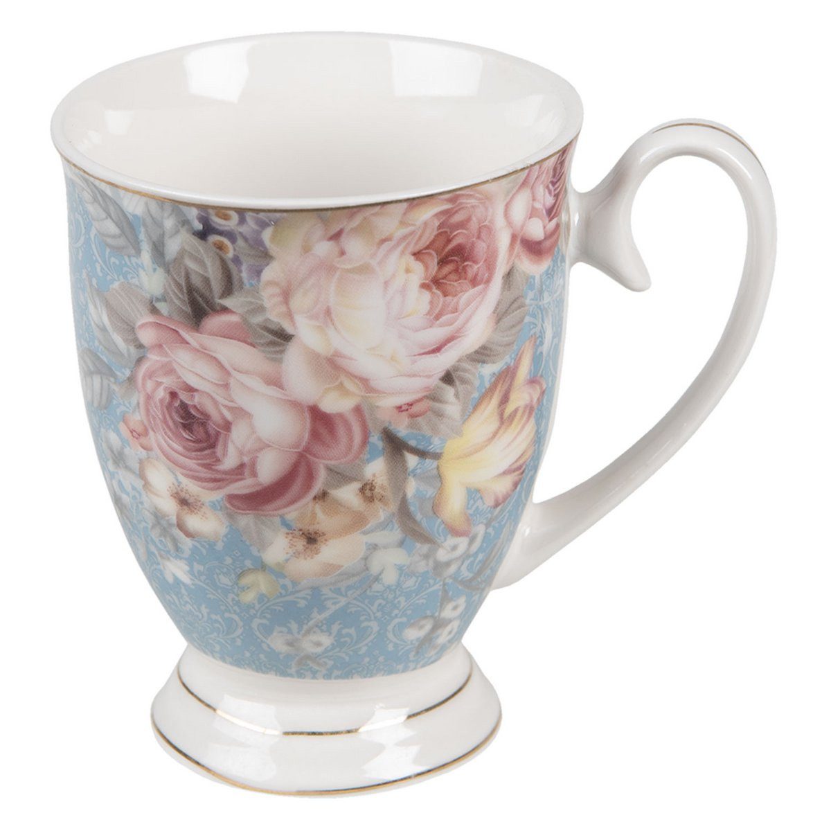 Clayre & Eef Tasse Romantische Tasse vintage mit Blumenmuster 300 ml, Romantische Tasse vintage mit Blumenmuster 300 ml