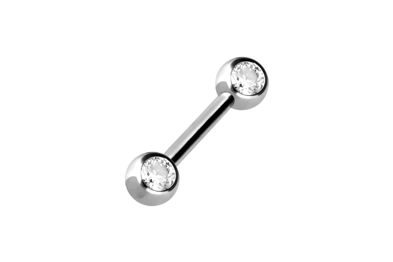 PIERCINGLINE Brustwarzenpiercing Chirurgenstahl Barbell SEITLICHE KRISTALLE (Barbells, 1-tlg)