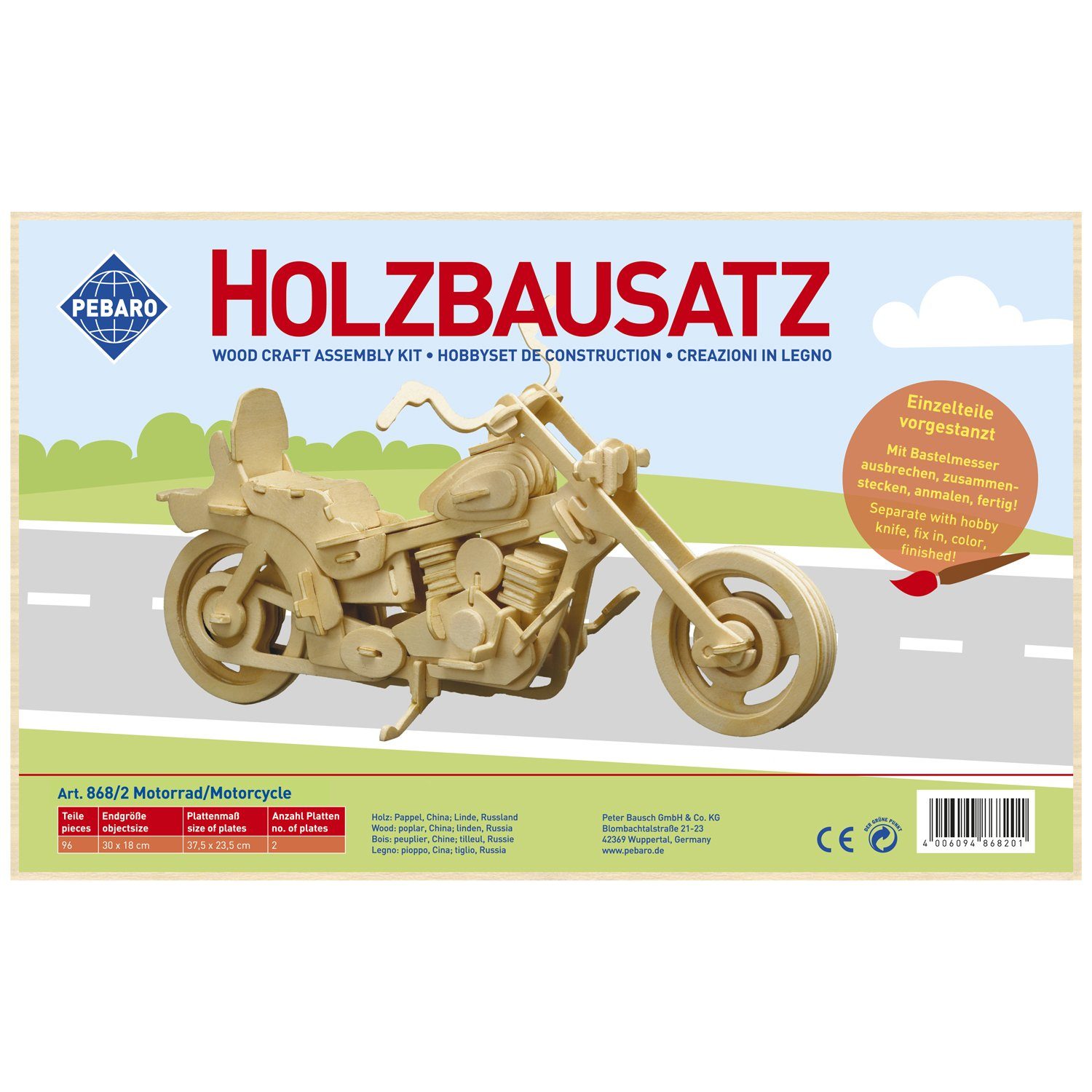 Pebaro 3D-Puzzle Holzbausatz Motorrad, 868/2, 96 günstig online kaufen