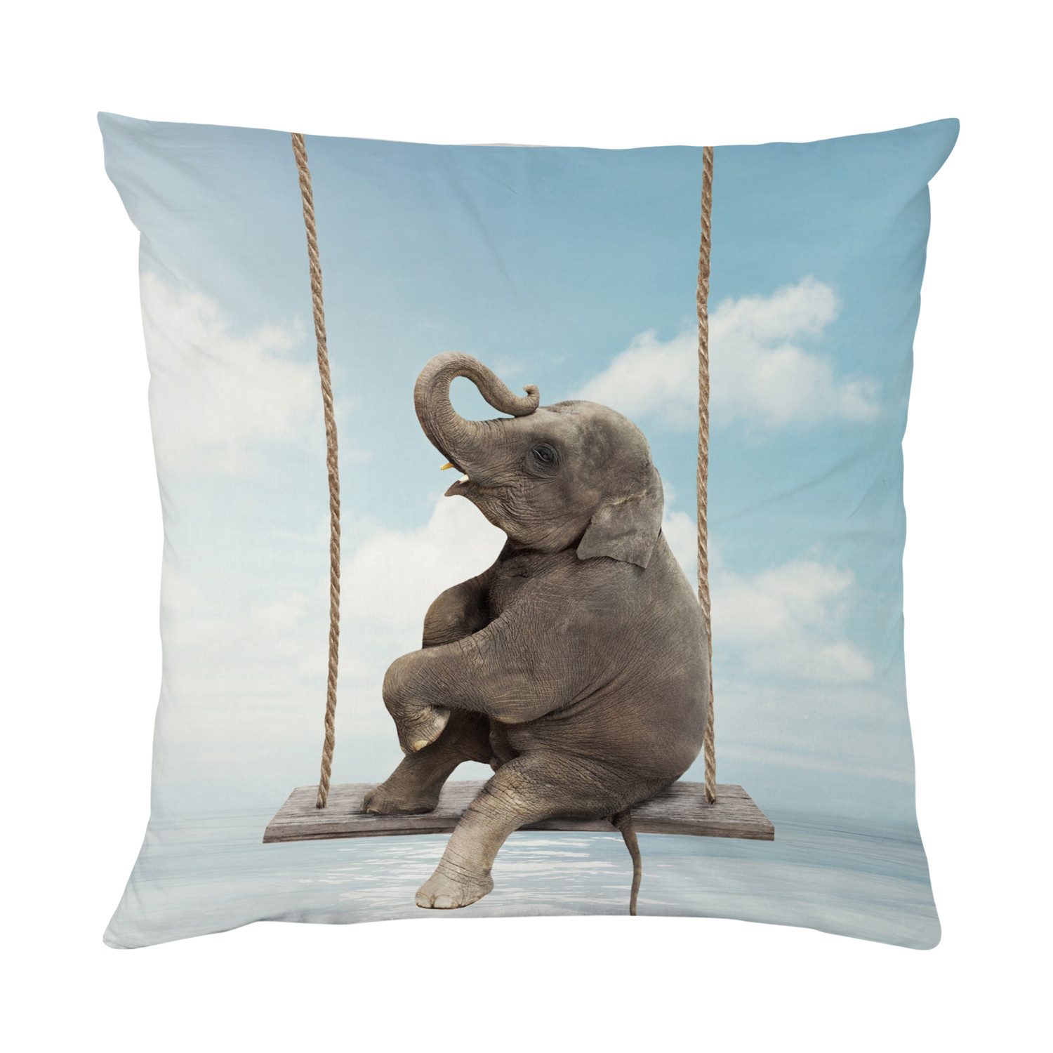 queence Dekokissen Elefant auf Schaukel, Kissenhülle mit HD Premium Druck, geruchsneutral, 40x40cm