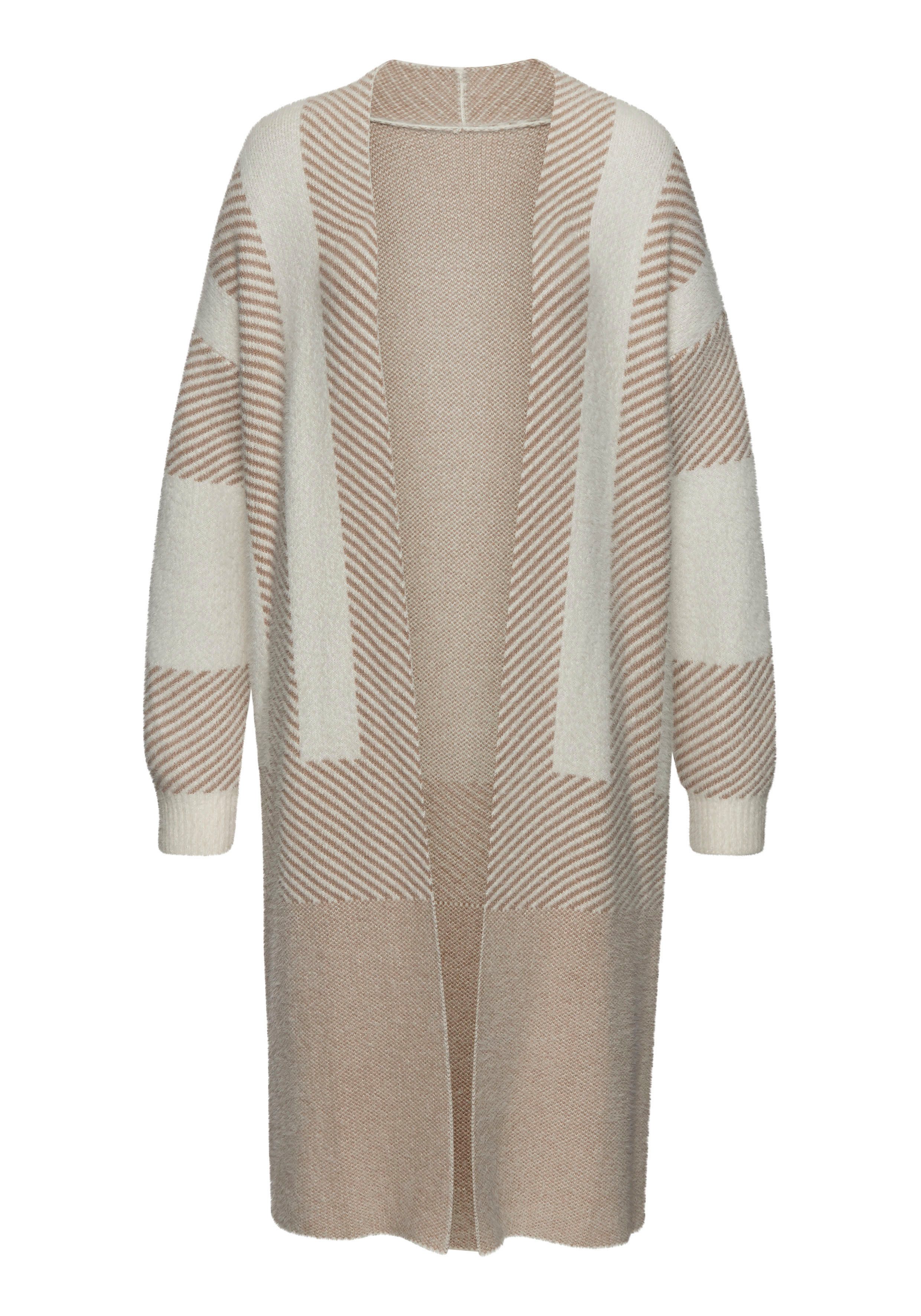 LASCANA Longstrickjacke aus flauschigem Strick mit grafischem Muster Oversize Strickjacke, langer Cardigan, Strickjacke in langer Form – Bild 2 von 5
