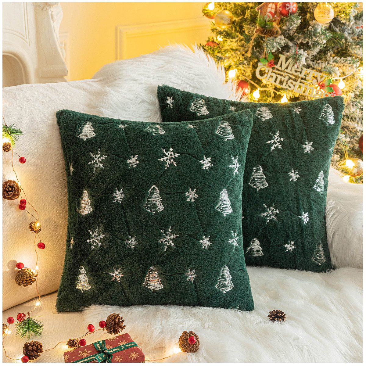 Qelus Kissenbezüge Kissenbezug Weihnachtsbaum Schneeflocke Bestickt Kissenb günstig online kaufen
