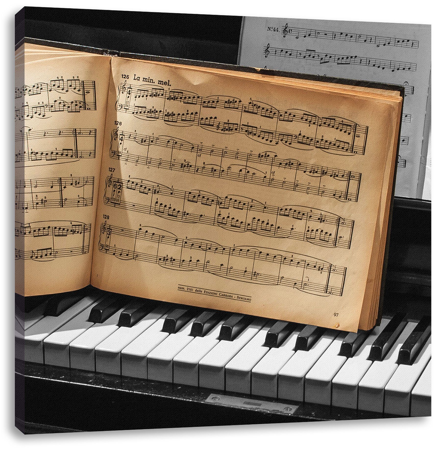 Pixxprint Leinwandbild Notenbuch auf Piano, Notenbuch auf Piano (1 St), Leinwandbild fertig bespannt, inkl. Zackenaufhänger