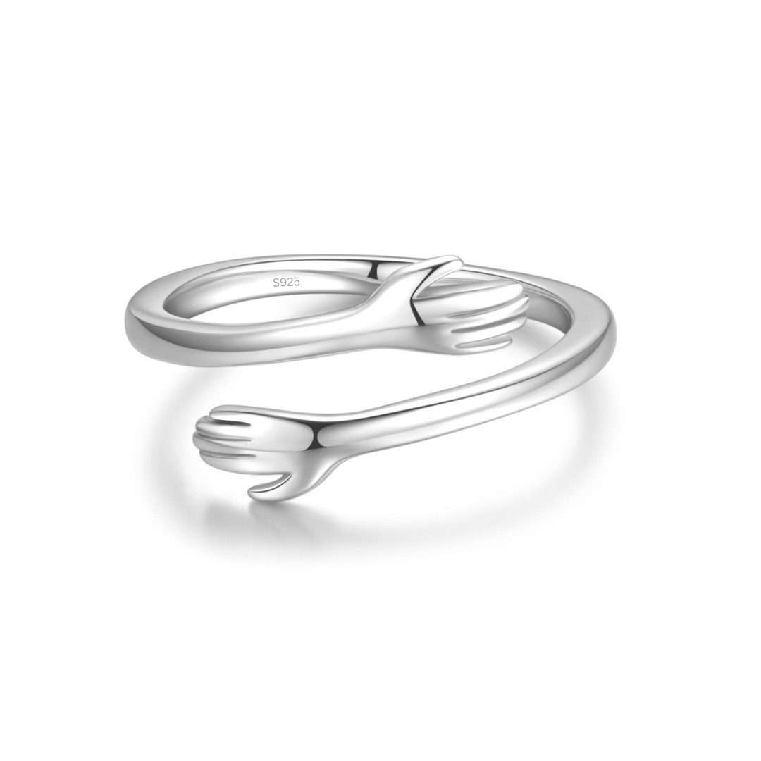 Lisandra Scott Silberring Umarmungsring in 925 Silber und Gold I Ring Liebesbotschaft Geschenk, Symbol für Zuneigung – Silberring mit kunstvollem Umarmungsdesign