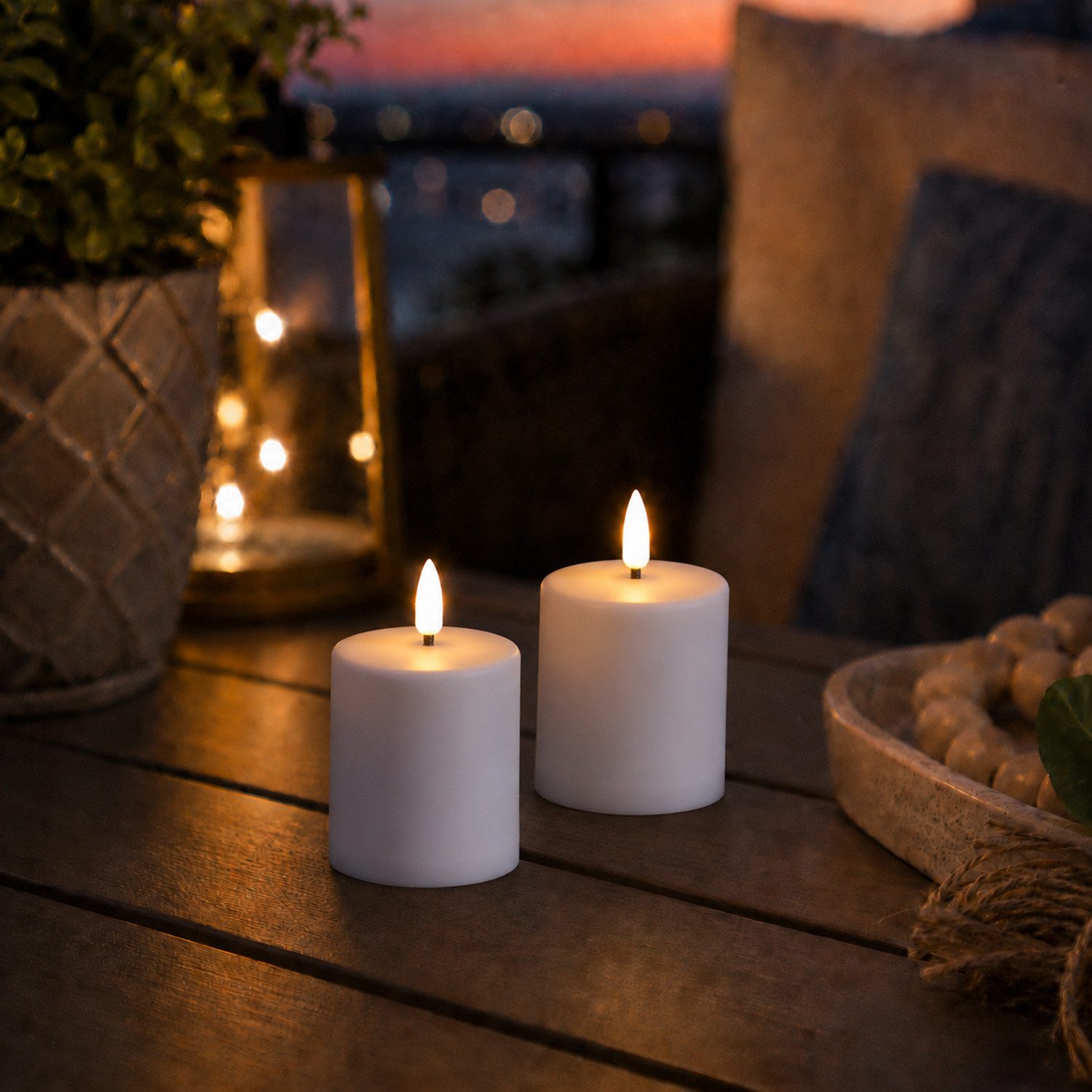 MARELIDA LED-Kerze Mini Stumpenkerzen Grabkerzen H: 10cm Timer Sensor bis 1200h 2 Stück, LED Classic, warmweiß (2100K bis 3000K)