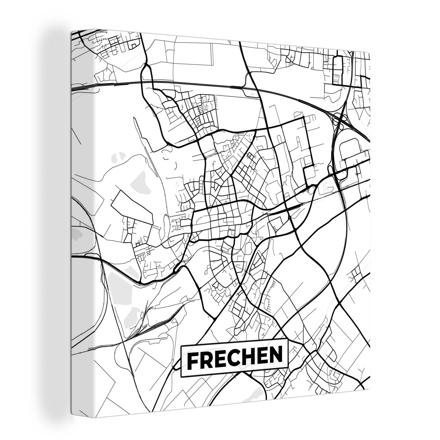 OneMillionCanvasses® Leinwandbild Karte - Frechen - Stadtplan - Karte, (1 St), Leinwand Bilder für Wohnzimmer Schlafzimmer