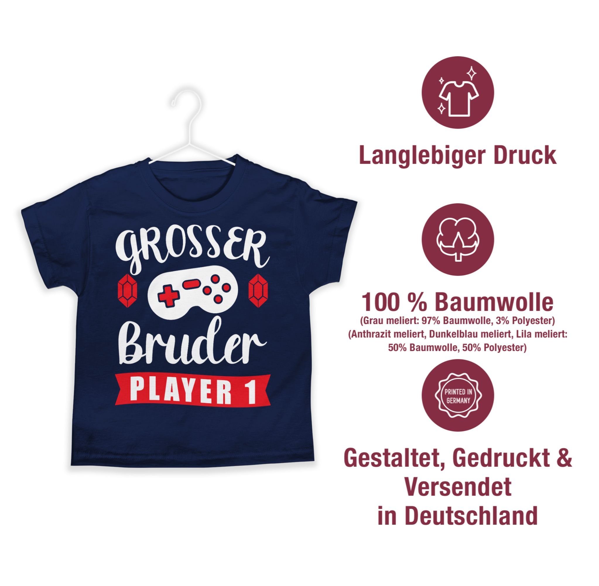 Player T-Shirt 1 Großer - 2 Bruder Shirtracer Bruder Dunkelblau Großer