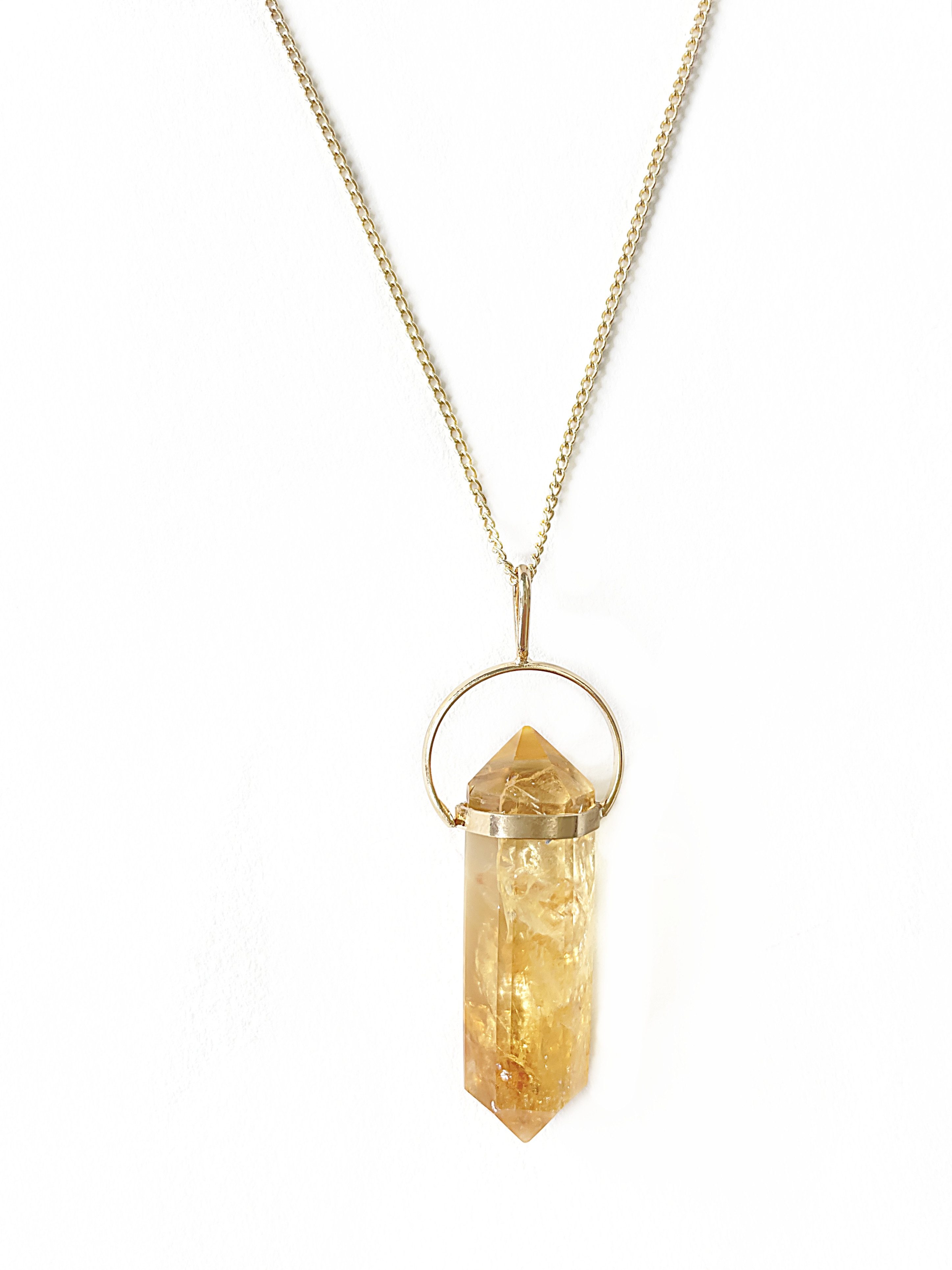 Crystal and Sage Jewelry Kette mit Anhänger Zitrin Pendel Halskette, Edelstein aus fairem Handel