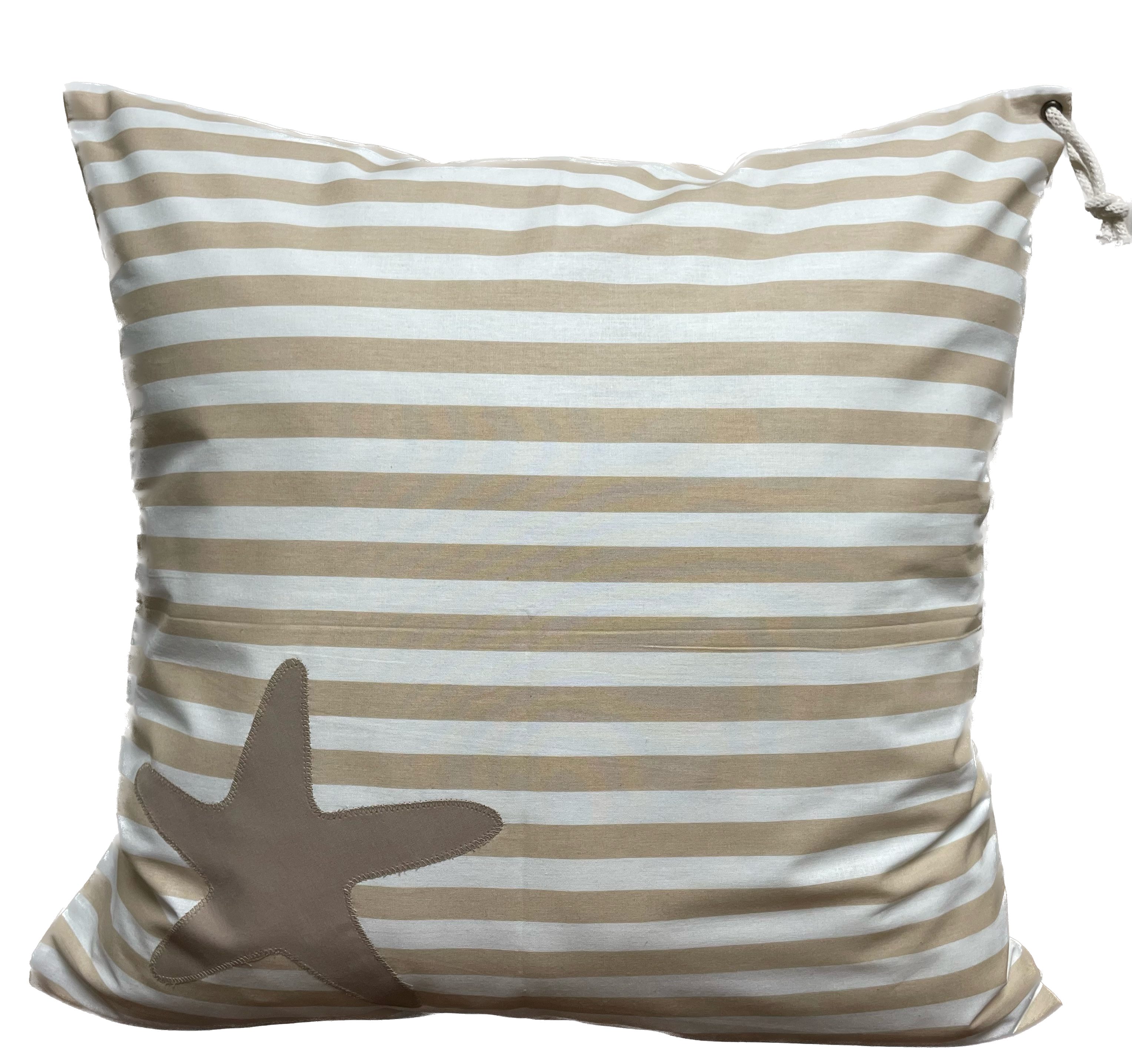 Dekokissen Maritime Kissenhülle *Seestern* beige/weiß gestreift