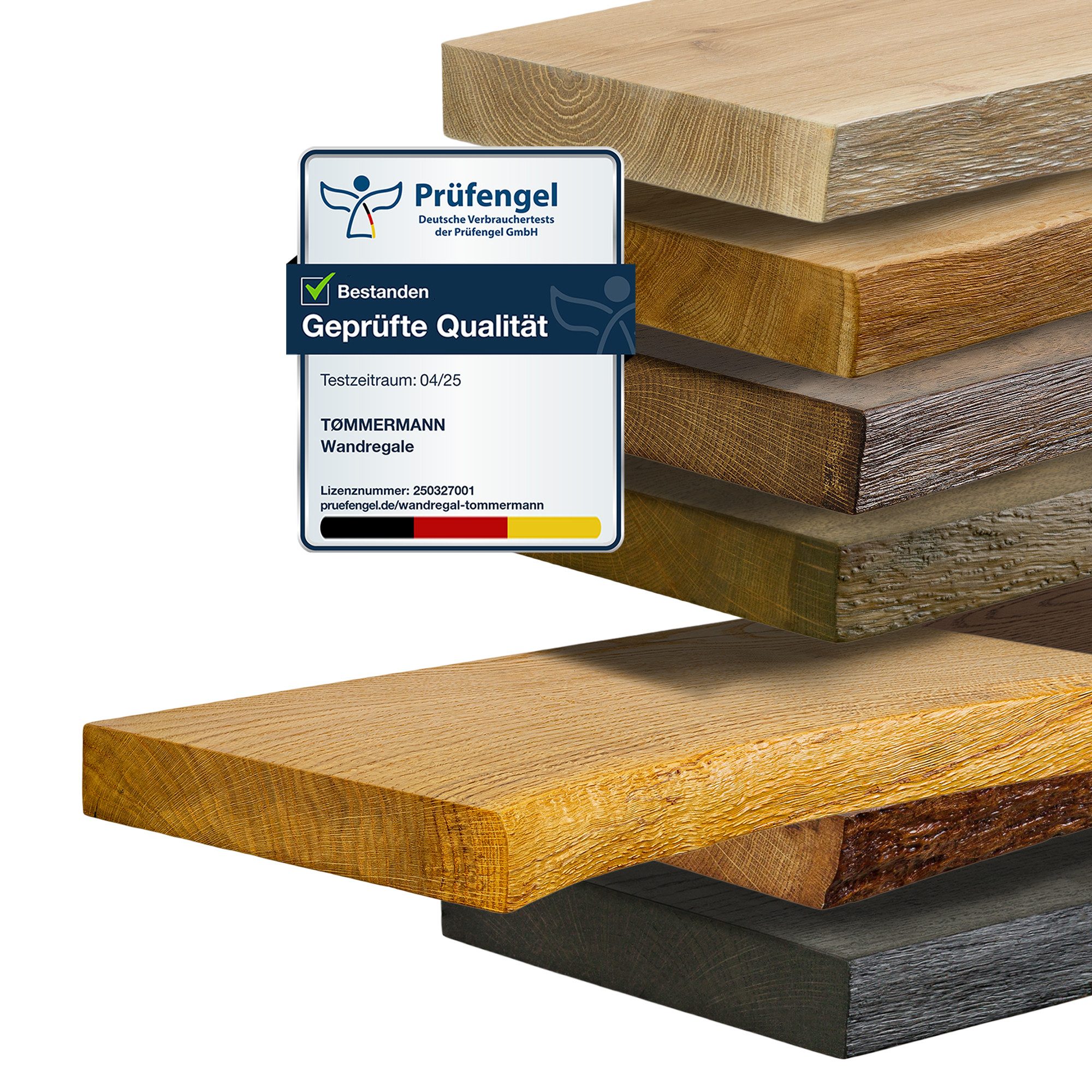 tømmermann Wandregal Schweberegal Holzregal mit Baumkante - Hängeregal aus Massivholz Eiche, Komplett-Set