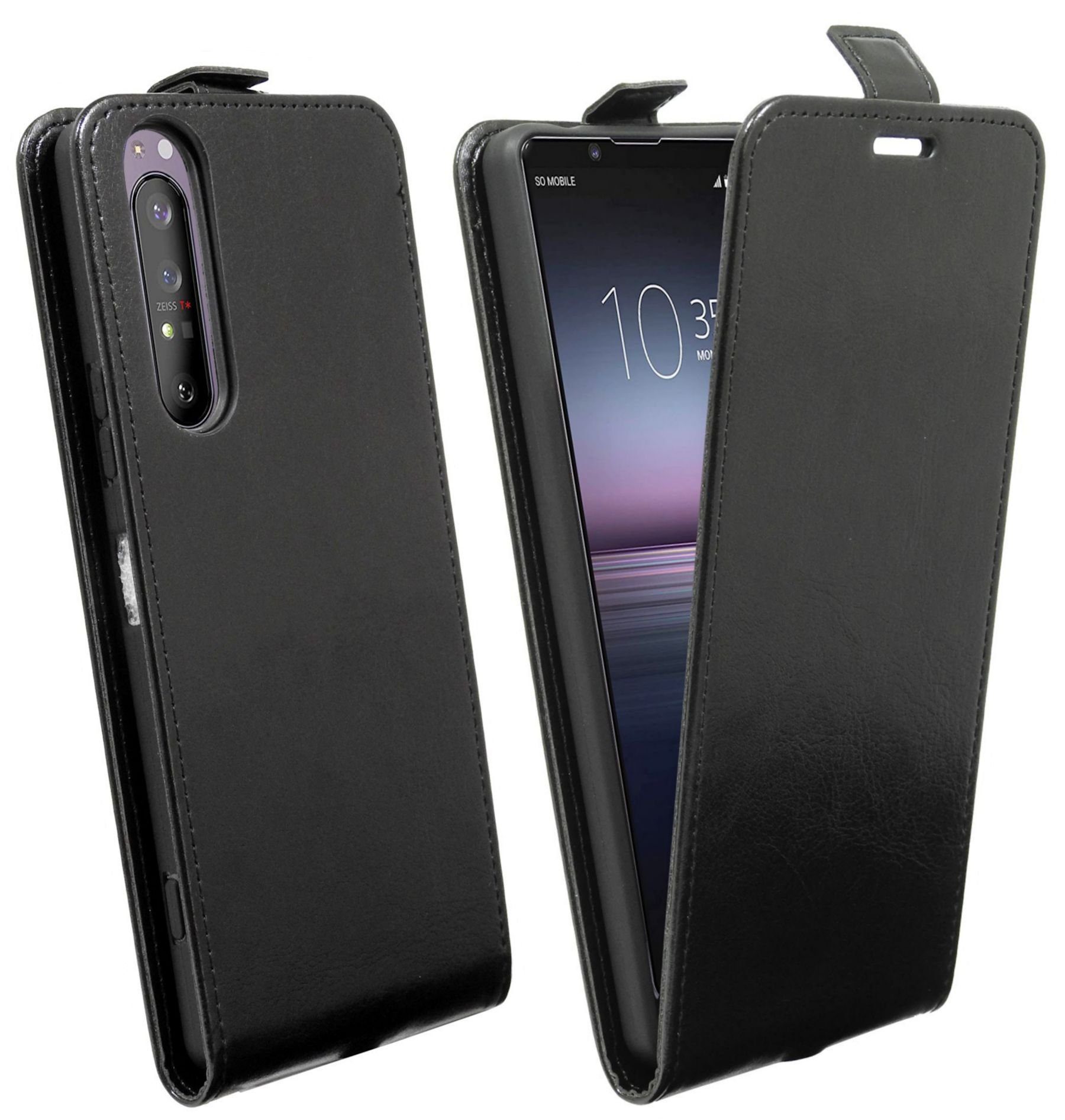 cofi1453 Handyhülle Flip Case für Sony Xperia 1 II, Schutzhülle Handy Flip Cover Klapptasche Schwarz