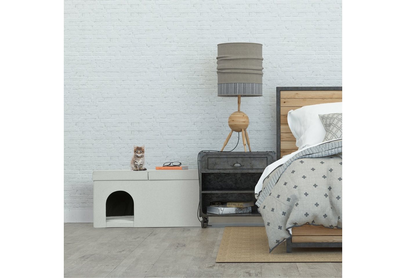 Thumbnail - relaxdays Indoorhütte Katzenhöhle in Beige mit Deckel