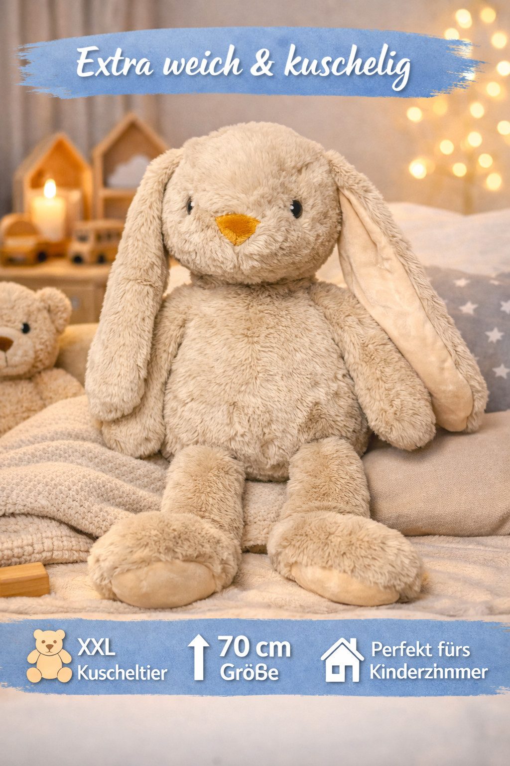 soma Kuscheltier Kuscheltier Hase XXL 70 cm Plüschtier mit langen Schlappohren weich (Set, 1-St., Geschenk-Set), Extra großes Kuscheltier mit flauschigem Plüsch und langen Ohren