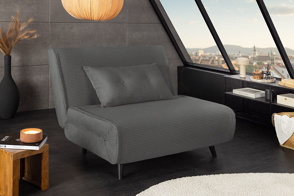 riess-ambiente Relaxsessel SMART MULTIFUNCTION 100cm grau - Cord Stoff, Bettfunktion, mit Kissen (Einzelartikel, 1-St), ausziehbare Schlafgelegenheit - ideal für Wohn- oder Gästezimmer