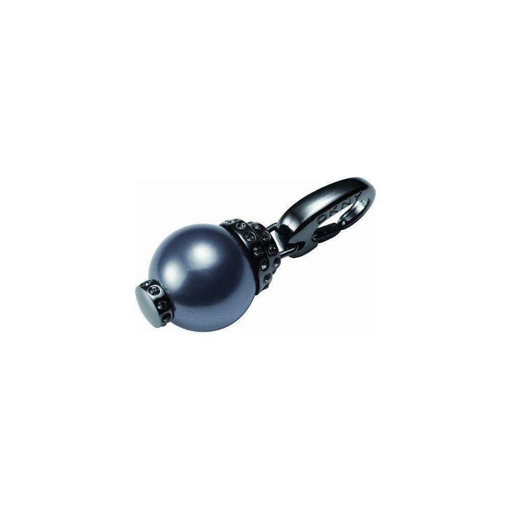 Charm-Einhänger Perle, aus Zirkonia, DKNY Anhänger, Schwarz, Karabiner Edelstahl,