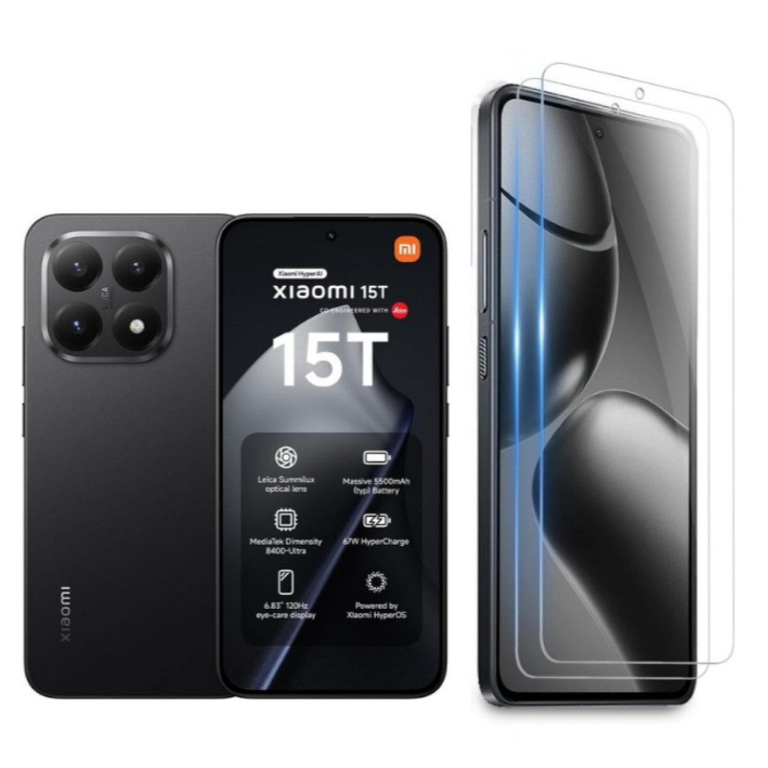 CLM-Tech Displayschutzglas 2X für Xiaomi 15T / Xiaomi 15T Pro, Panzerglas Folie - Blasenfreie Anbringung und kratzfest -, 2 Stück, Anti-Fingerabdruck