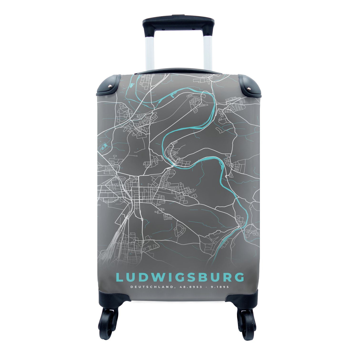 Reisetasche Handgepäckkoffer Rollen, - Trolley, Ludwigsburg Handgepäck Deutschland - mit Karte, MuchoWow Reisekoffer Stadtplan - 4 rollen, für Ferien,