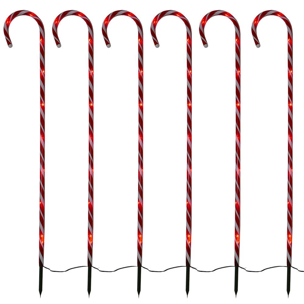 Gartenpirat LED-Lichterkette 6er-Set Zuckerrohrstab Zuckerstange Gartenstäbe Weihnachtsdeko außen